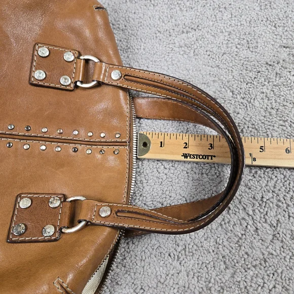 MICHAEL KORS Fulton Tote Cognac Leather Studded Handbag Boho Baddie Purse - Picture 5 of 7